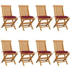 vidaXL sillas de jardín 8 uds madera de teca con cojines rojo tinto