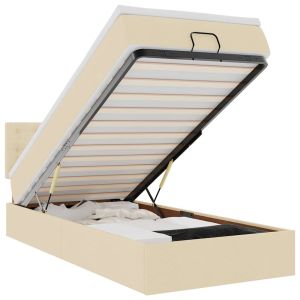 vidaXL cama otomana con colchón y luces LED tela crema 90x200 cm