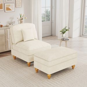Poltrona lounge em chenille branca com repousa pés e capa amovível