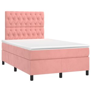 vidaXL cama box spring con colchón terciopelo rosa 120x190 cm