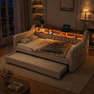 Cama de dia conversivel com arrumacao 90x190cm bege