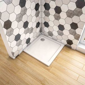 Base de duche quadrada branca 100x100x3cm+acessórios de drenagem