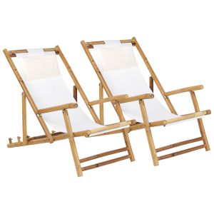 Conjunto de 2 cadeiras de praia dobráveis atrani bambu creme claro