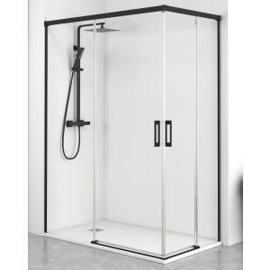 Ecrã de duche retangular frente 115 lados 95cm preto transparente