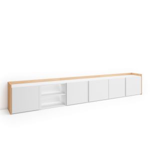 Móvel de tv, 309x35x50cm, branco e carvalho soft, LED rf4701