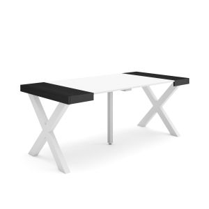 Mesa consola extensível, 180x90x73cm, branco e preto, pés de madeira rf2768