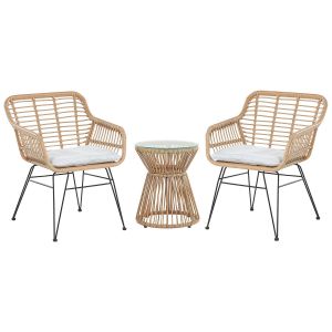 Conjunto bistro com almofadas trestina rattan sintético castanho claro