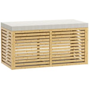 Baú de arrumação 90x42x43 cm poliéster e bambu bicolor Homcom