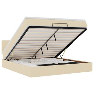 vidaXL cama otomana con colchón y luces LED tela crema 180x200cm