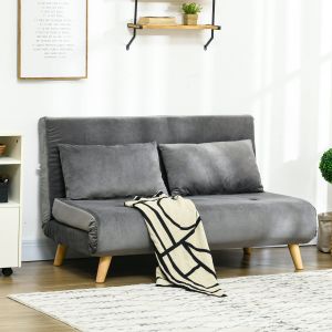 Poltrona cama dobrável em poliéster cinzento 1 lugar encosto ajustável