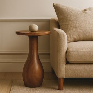 Artisan furniture mesa lateral em madeira maciça com base curva