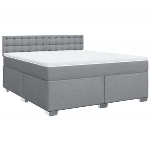 vidaXL cama box spring con colchón tela gris claro 180x200 cm