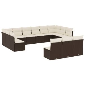 vidaXL set de sofás de jardín con cojines 13 piezas ratán pe marrón