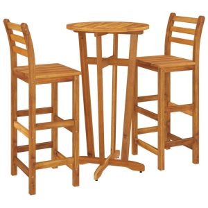 vidaXL mesa y taburetes altos de jardín 3 pzas madera maciza acacia
