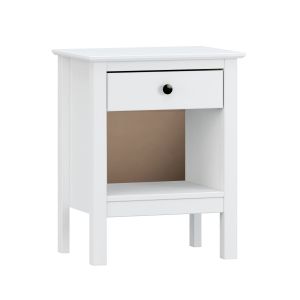 Mesa de cabeceira em madeira maciça com 1 gaveta, cor branca 60x48x35 cm
