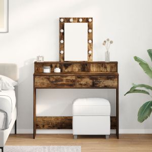 Mesa de maquiagem com luzes LED carvalho fumado 100x41x140 cm wf845044
