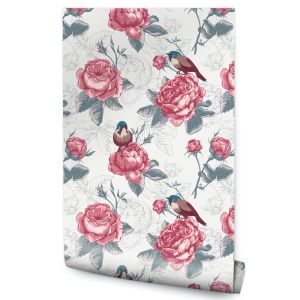 Papel de parede para sala estar foto birds folhas flores decoração moderna