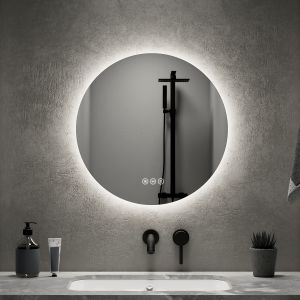 Emke espelho LED redondo 50cm, tátil, antivapor, 3 tons de luz