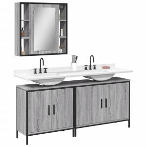 3 pcs conjunto móveis wc derivados de madeira cinzento sonoma