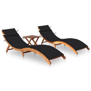 vidaXL tumbonas 2 unidades con mesa y cojines madera maciza de acacia
