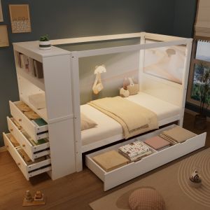 Cama infantil com grade e arrumação 90x200cm madeira – branca