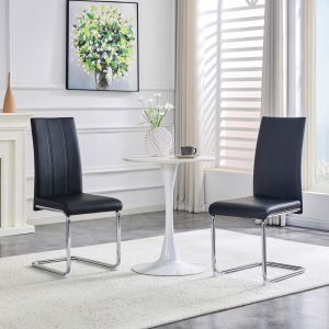 Cadeira de jantar preta em pele sintética e metal, design ergonómico
