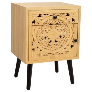Mesa de cabeceira de madeira castanha 45x35x60h cm