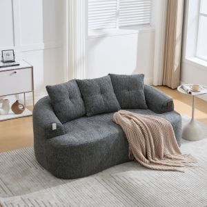 Sofá 2 lugares em chenille cinzento com almofadas espessas