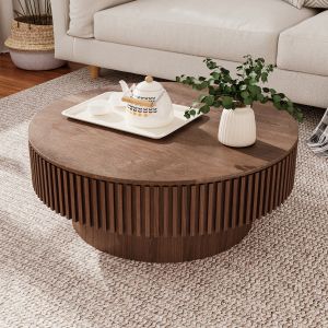Mesa de centro redonda com armazenamento nogueira 75cm