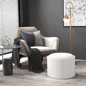 Otomana redonda com arrumação em linho - creme - ø56x42 cm