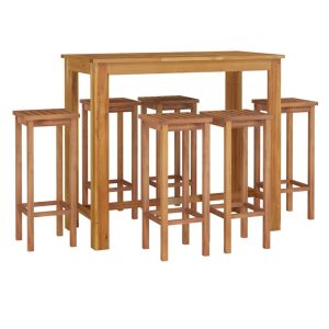vidaXL mesa y taburetes altos de jardín 7 pzas madera maciza acacia