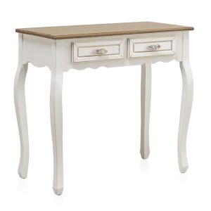 Mesa de consola em madeira branca com 2 gavetas, 80x40x75cm