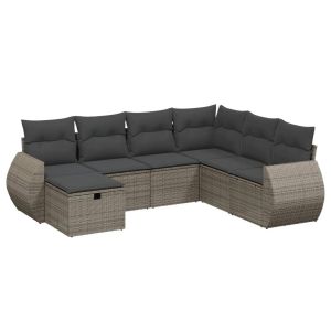 vidaXL set de sofás de jardín 7 piezas con cojines ratán pe gris