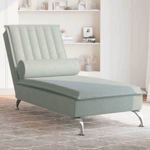Chaise lounge de massagem com rolo veludo cinzento-claro wf345046