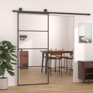 Porta de correr 90x205 cm alumínio e vidro esg preto ptxt9818