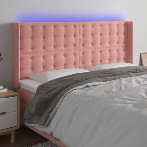 Cabeceira de cama c/ luzes LED veludo 183x16x118/128 cm rosa ptob1654