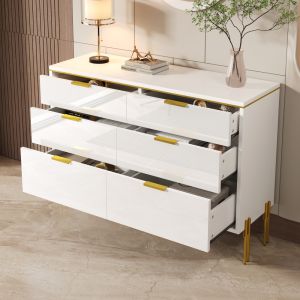 Aparador com 6 gavetas branco dourado 85,5x120x40cm