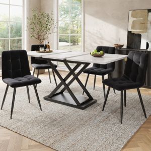 Conjunto de mesa de jantar extensível com 4 cadeiras - branco e preto