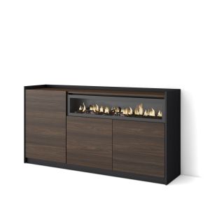 Aparador, 156x37x80cm, carvalho escuro e preto, lareira eléctrica rf4291