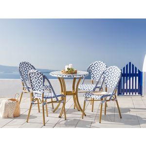 Conjunto de refeição de jardim 4 lugares rifreddo rattan sintético azul