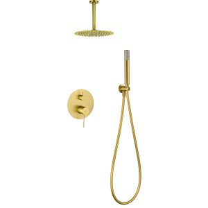 Conjunto de duche de encastrar monocomando ouro escovado latão e zama