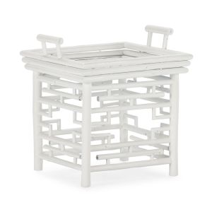 Mesa lateral 50x50x45 em bambu e rattan branco