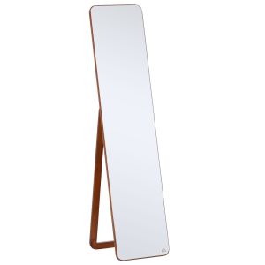 Espelho de pé madeira de pinho, mdf, espelho de cristal cor de nogueira