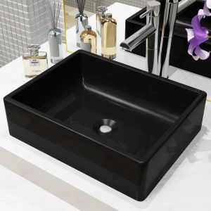 Lavatório retangular em cerâmica preto 41x30x12 cm pt7145