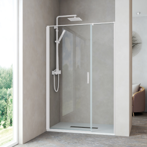 Ecrã de duche frontal, 1 porta de basculante, 1 fixo branco transp de 80 cm