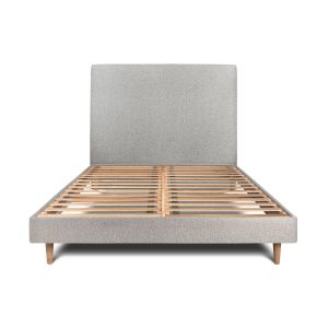 Cama de 150x190 cm com cabeceira estofada - tecido bouclette - cinzento