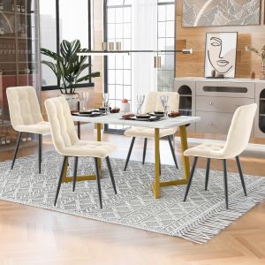 Conjunto mesa de jantar retangular com 4 cadeiras bege mdf