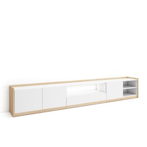 Móvel de tv, 310x37x50cm, branco e carvalho soft, LED rf4865