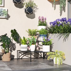 Suporte para plantas de canto 87x60x60cm metal preto para vasos