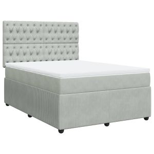 vidaXL cama box spring con colchón terciopelo gris claro 140x190 cm